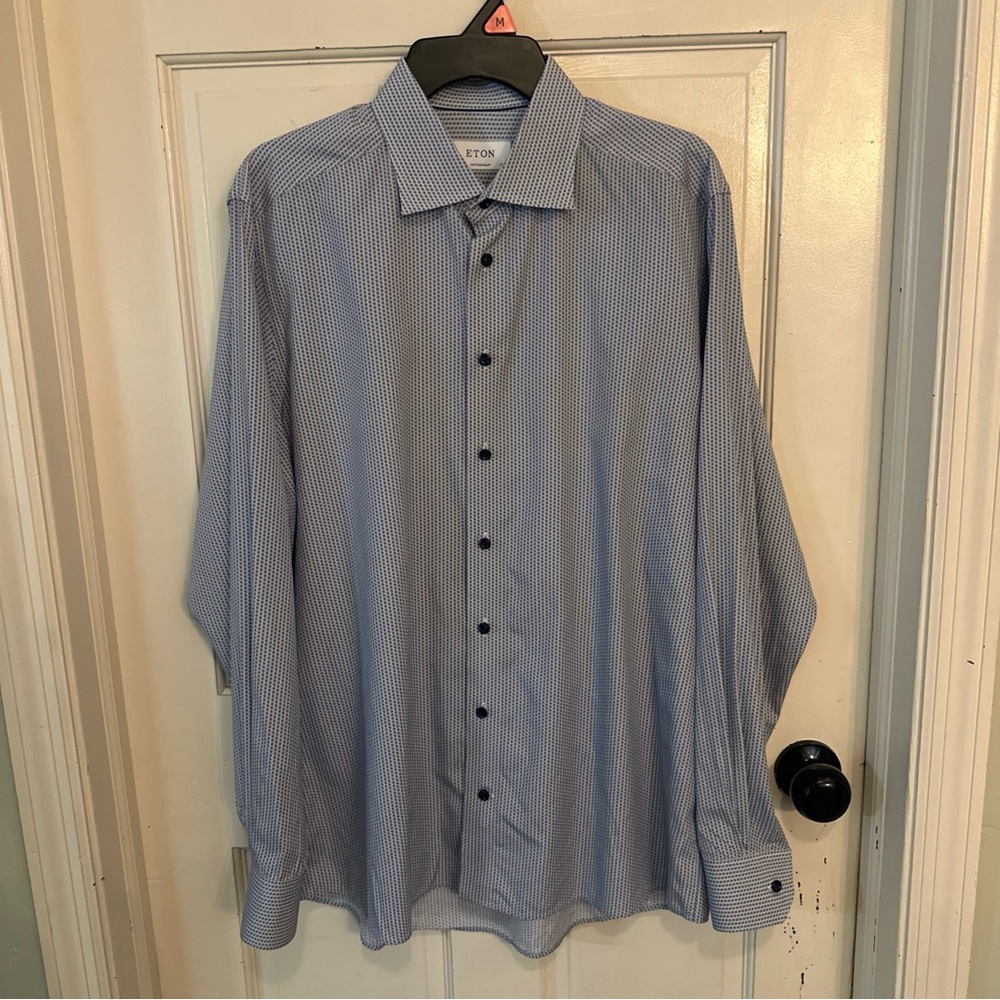 Eton Men's Light Blue Micro-Pattern Dress Shirt